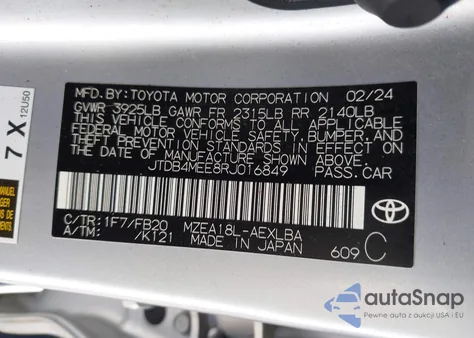 2024 Toyota Corolla Le z USA, uszkodzony, nr VIN JTDB4MEE8RJ016849